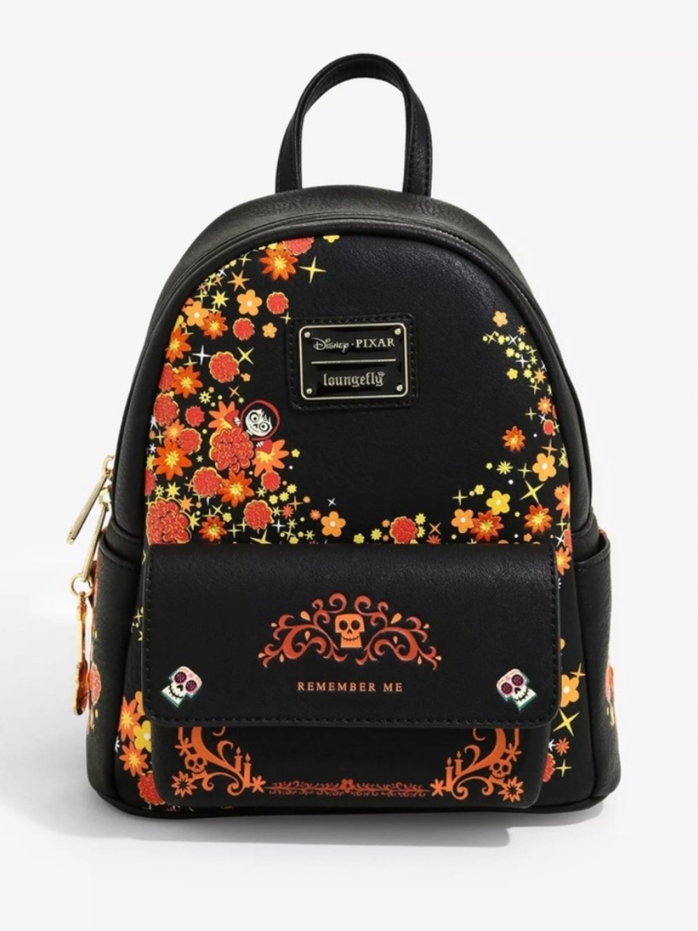 NWT Loungefly Rare Disney Pixar Coco Remember Me Black Floral Mini Backpack